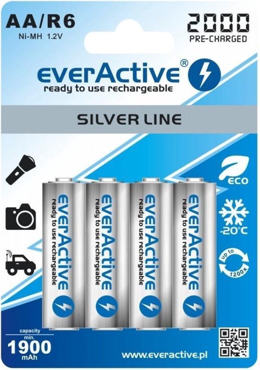 4x batteries 2000mAh Rechargeable everActive Ni-MH R6 AA 2000 mAh Silver Line BL170