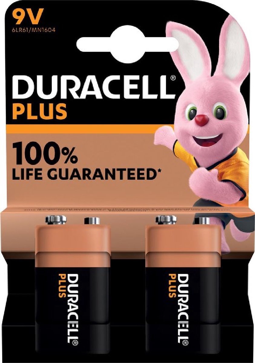 2x piles Duracell Plus alcalines 9V - 1 pièce