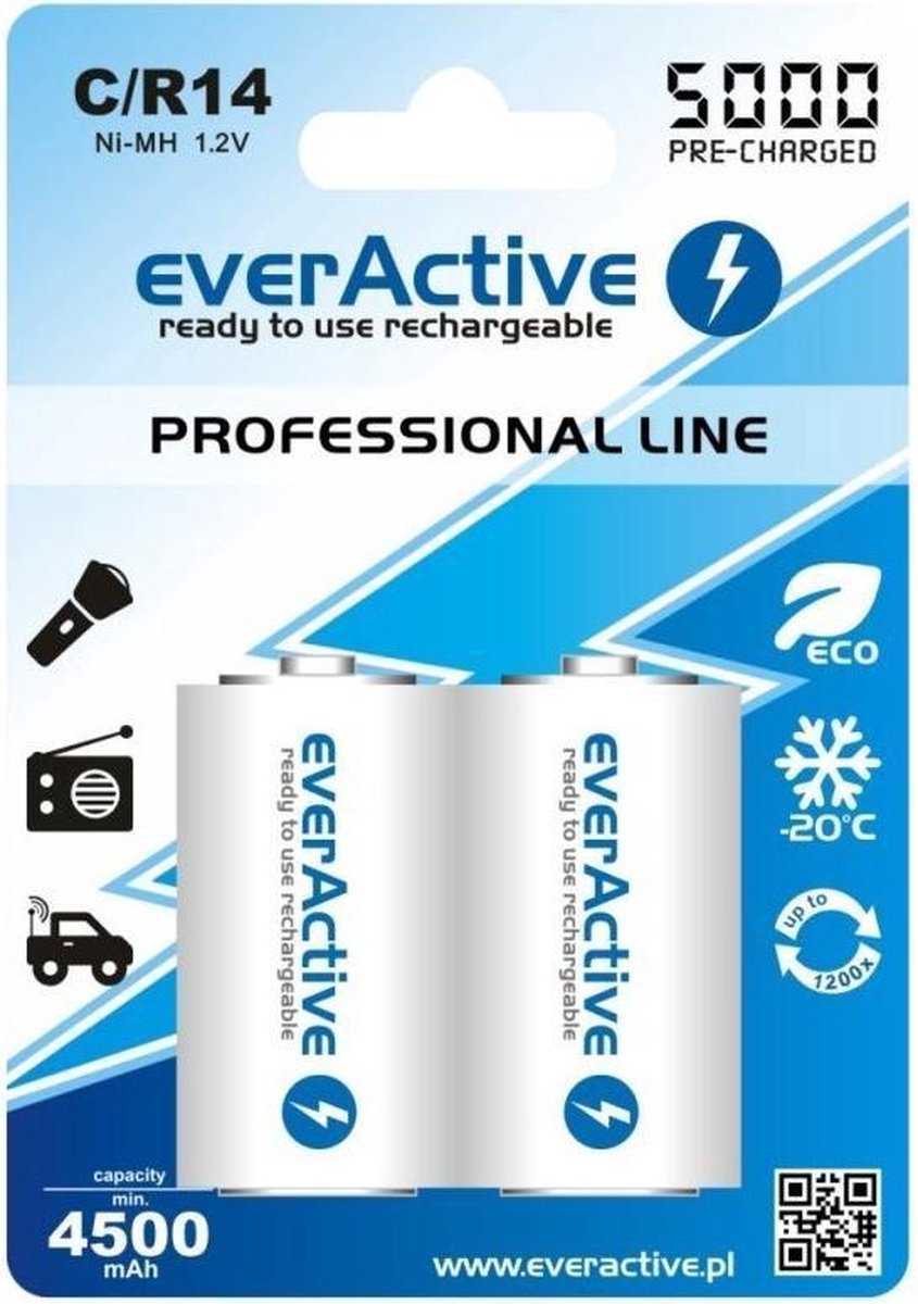 2 pièces - R14 C 5000mAh rechargeable everActive Professional