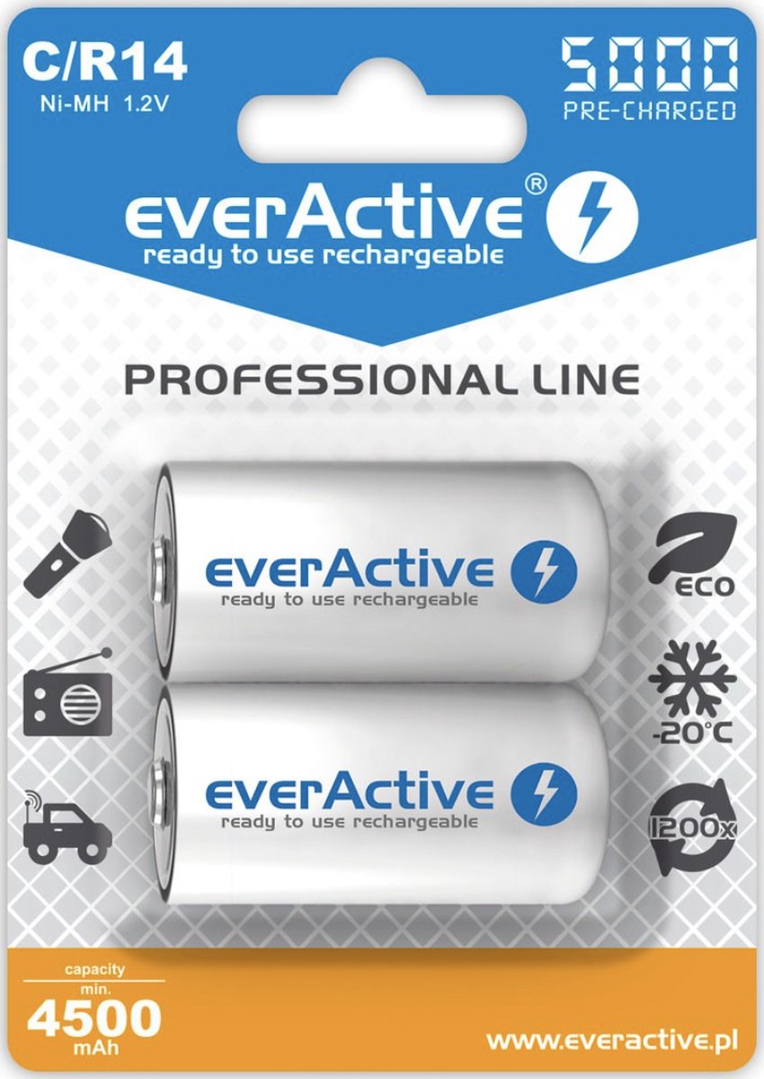 2 pièces - R14 C 5000mAh rechargeable everActive Professional