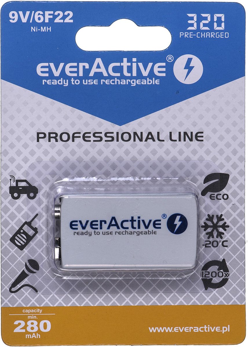 9V 6F22 320mAh Rechargeables everActive Professional