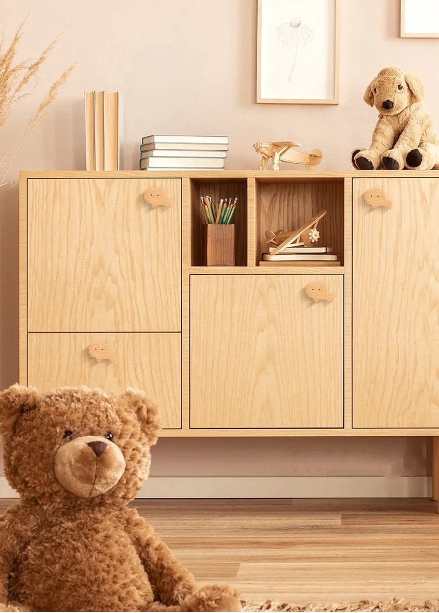 3 pièces - Bouton d'armoire en bois Animaux - Bouton de tiroir - Bouton de meuble - Décoration chambre d'enfant - Lion Girafe Éléphant