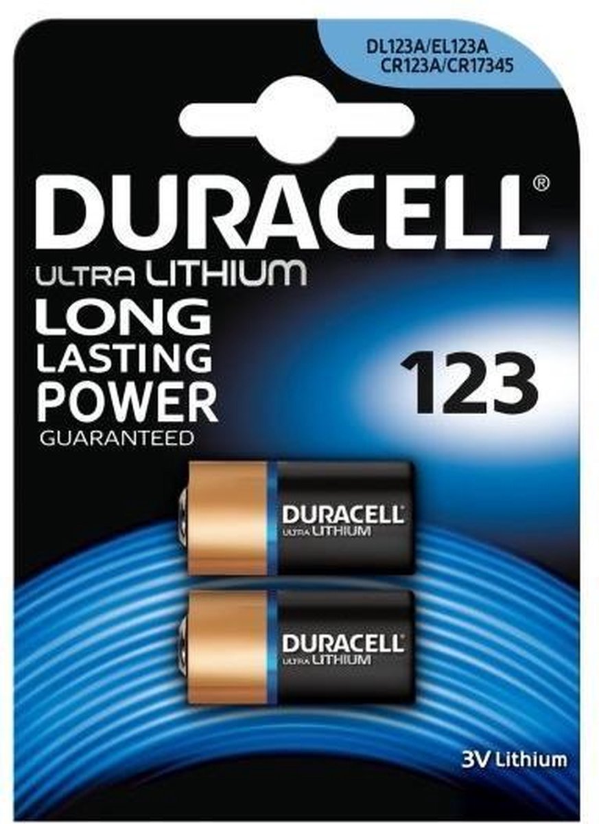 20 pièces (10 blisters a 2pcs) - Pile au lithium Duracell CR123 CR123A 3V (Duo Pack)