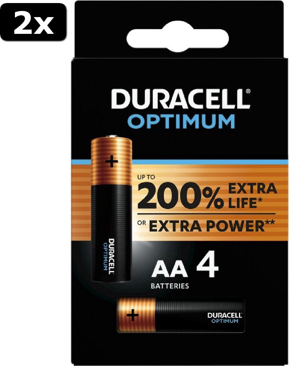 2 piles Duracell Optimum Alkaline AA - 4 pièces