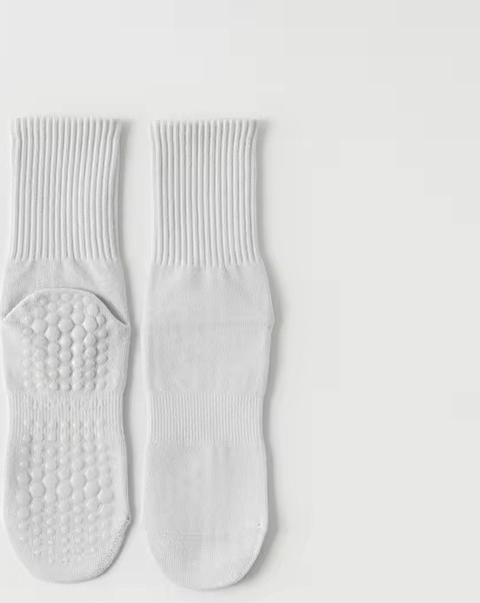 4 paires - Chaussettes antidérapantes femme - Chaussettes de Sport Yoga - Beige Gris clair uni - Taille 35-38