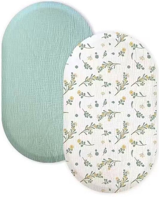 2 pièces - Drap-housse Bébé hydrophile Hoeslaken - Matelas poussette - 80x40 cm - Fleurs vert menthe et jaune crème