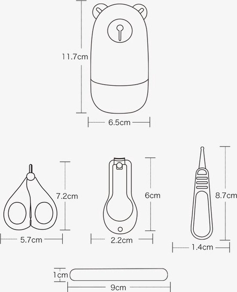 4 pièces - Ciseaux à ongles Bébé - Lime - Coupe- Pince à ongles - Pince à Brucelles - Set de manucure ours