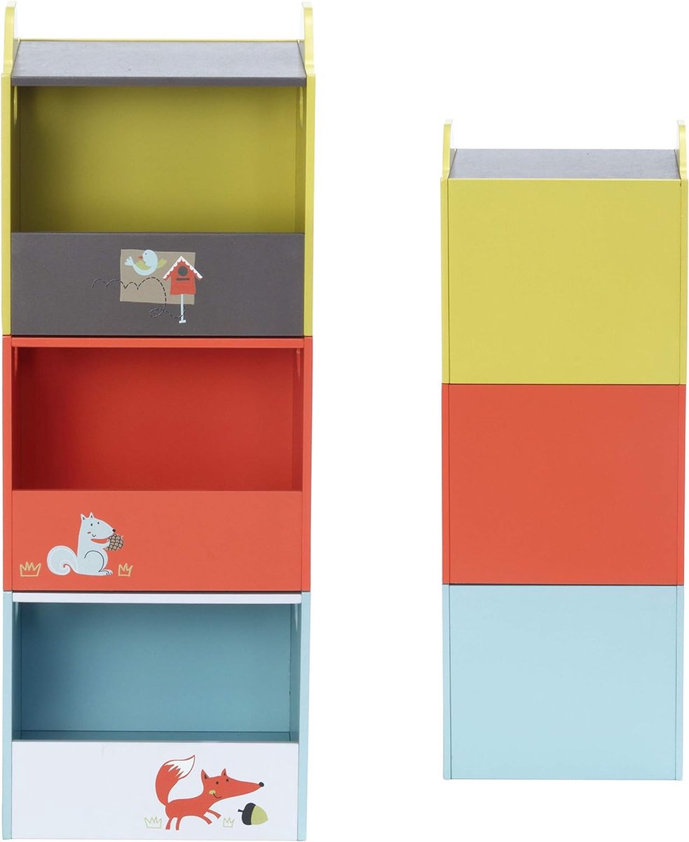 3 Set de boîtes de rangement en bois colorées pour jouets d'enfants, orange/jaune/bleu