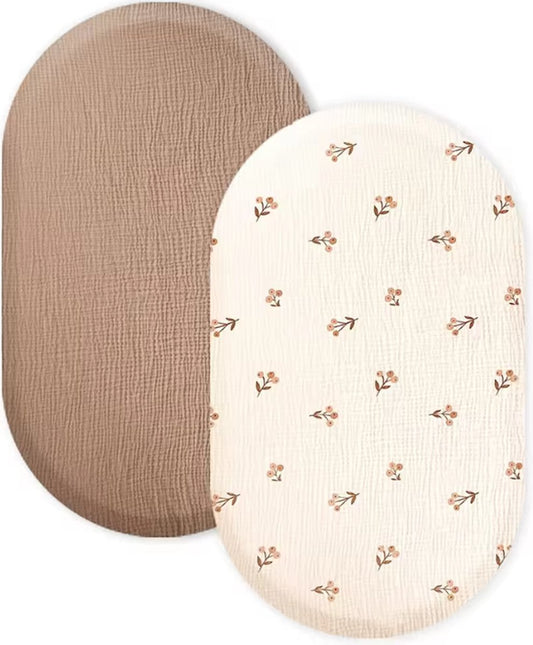 2 pièces - Drap-housse Bébé hydrophile Hoeslaken berceau - Matelas poussette - 80x40 cm - Fleurs beige et crème