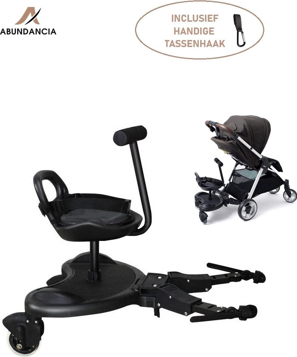 Abundancia® - Landau/Buggy Deluxe à roulettes - Universel - Avec crochet pour sac - Incl. siège enfant avec poignée - Ajustable - Zwart